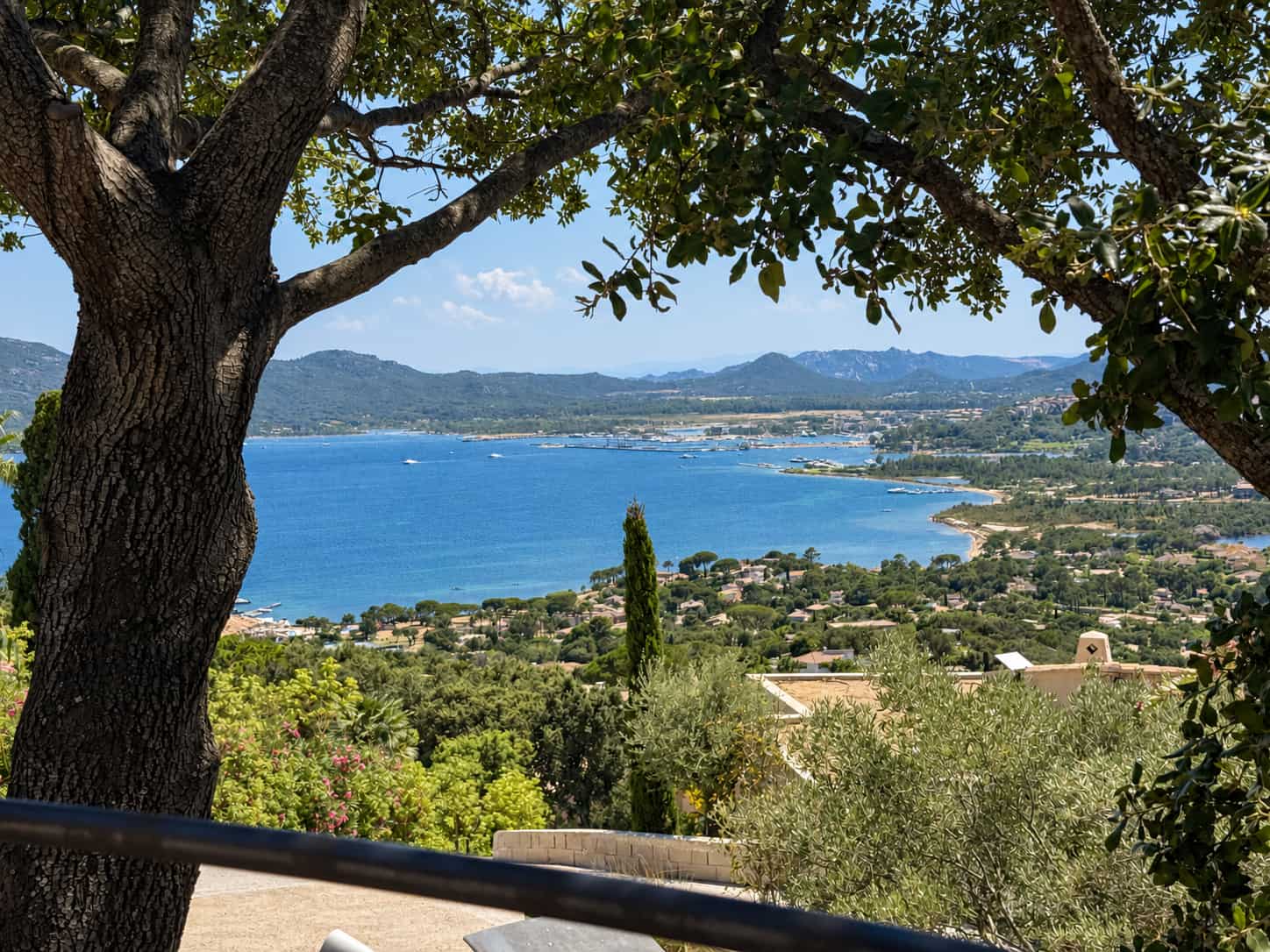 Le golfe de Porto-Vecchio vu depuis le jardin, sous les chênes